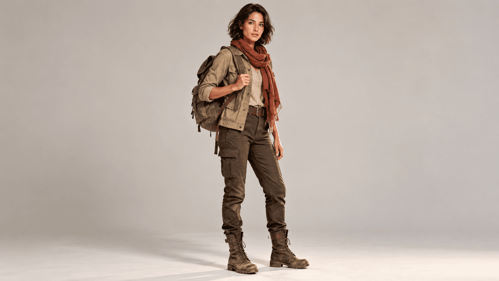 Woman in a red scarf and backpack